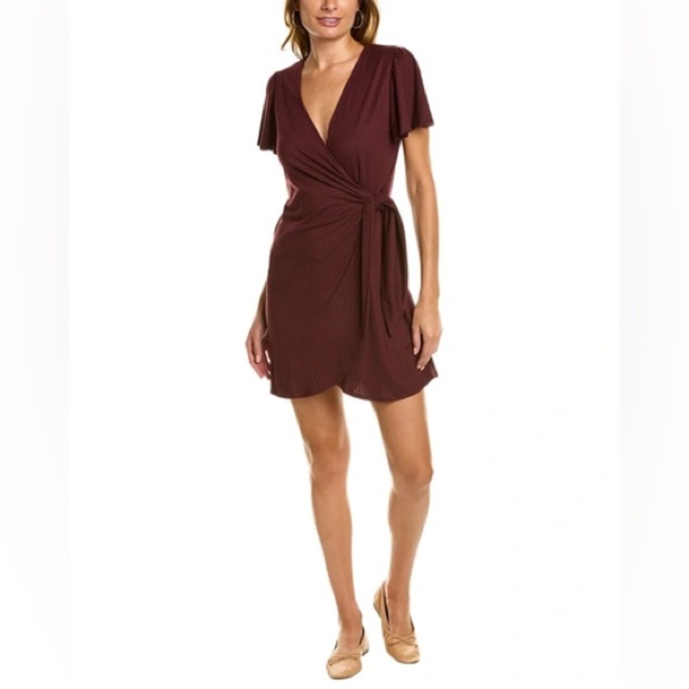 Socialite Port Wine Flutter Sleeve Wrap Mini Dress Size XL